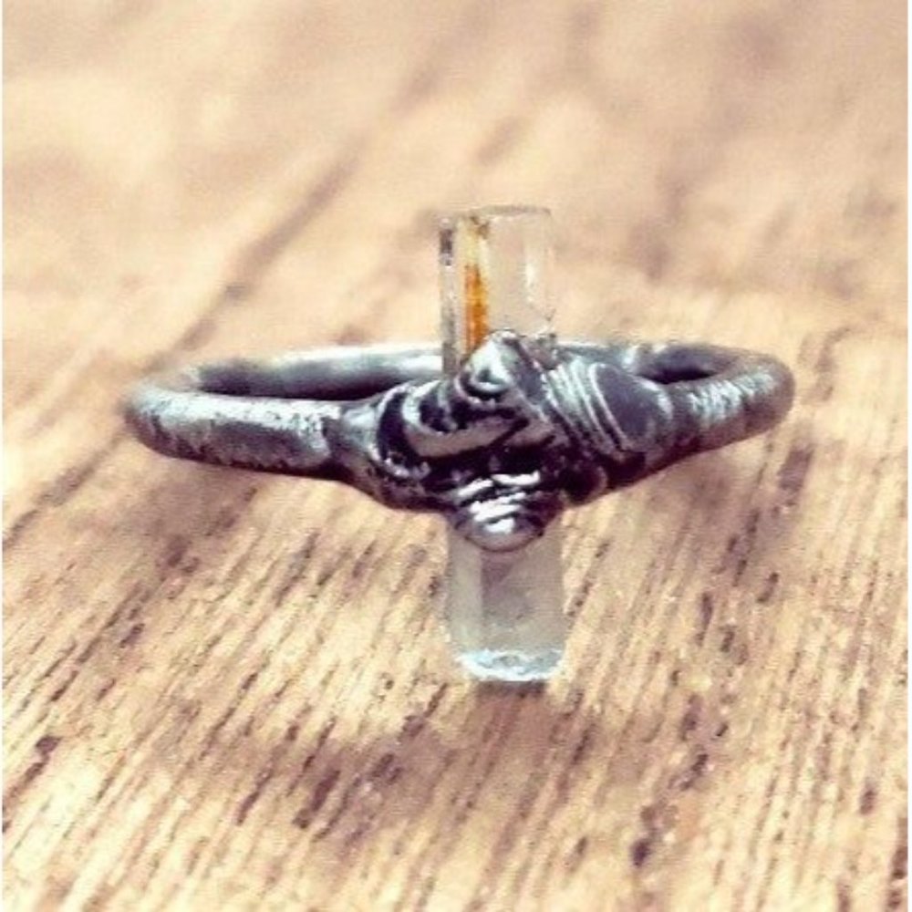 Aquamarine crystal ring gothic metalwork size 6